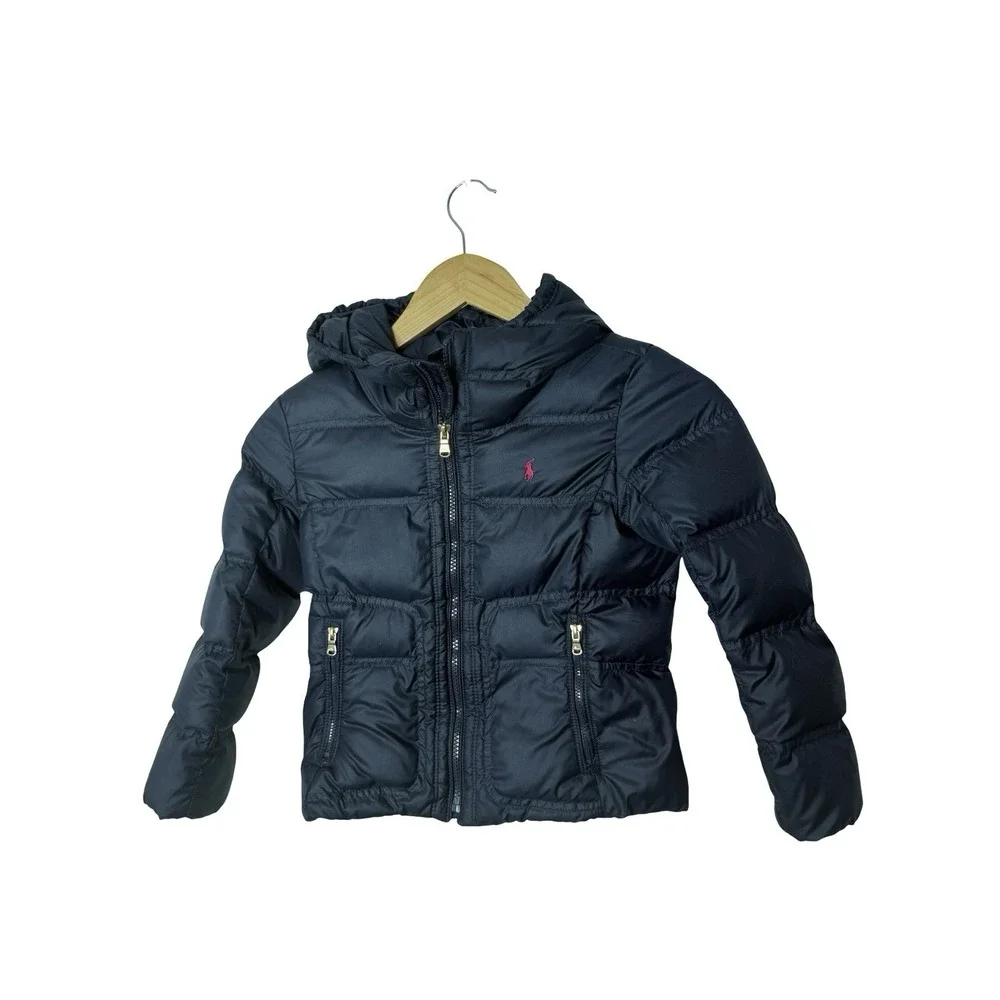 Ralph Lauren Girls  6X Blue Down Puffer Jacket Full Zip Pockets Insulated